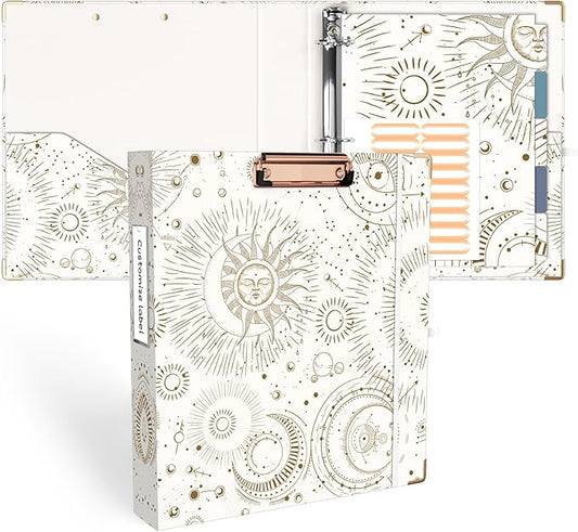 Ospelelf 3 Ring Binder, 1.5 Inch, Cute Letter Size (11" x 8.5") with 5 Tab Dividers, File Folder Labels and Low Profile Clipboards, Tarot Cards Binder for School and Office Supplies