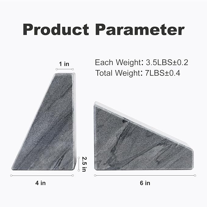 Marble Bookends for Heavy Books, Decorative Book Ends for Shelves, Unique and Heavy-Duty Book Ends for Hardback Book & CDS, Stone Book Stopper, Modern Book Holder, Monte Grigi, Set of 2