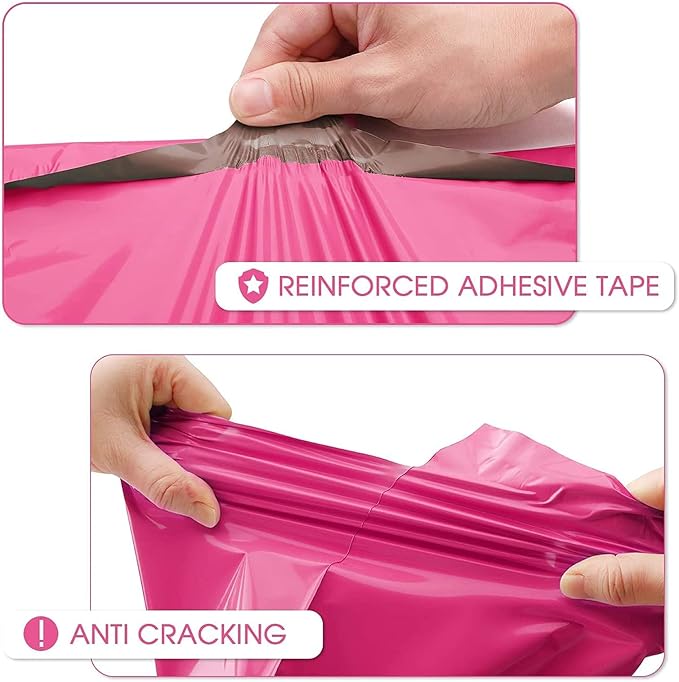 Metronic Poly Mailers 12x15.5 500 Pack Pink, Midium Size Shipping Bags Strong Adhesive Mailing Bags, Waterproof and Tear-Proof Shipping Envelopes for Clothing, Small Business, Postal Bags