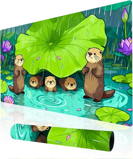 Nuxovilar Professional Large Mouse Pad & Computer Game Mouse Mat (35.4x15.7IN, Monkeys Under Lotus Leaf Art) (90 * 40cm Monkeys & Lotus Leaf)