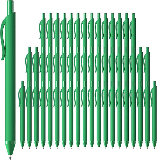 52 Pcs Pens Bulk - 1.0MM Ballpoint Pens Green Ink | Medium Point Smooth Writing, No Bleed Retractable Ball Point Pen for Office School (Dark Green - 52Pcs)