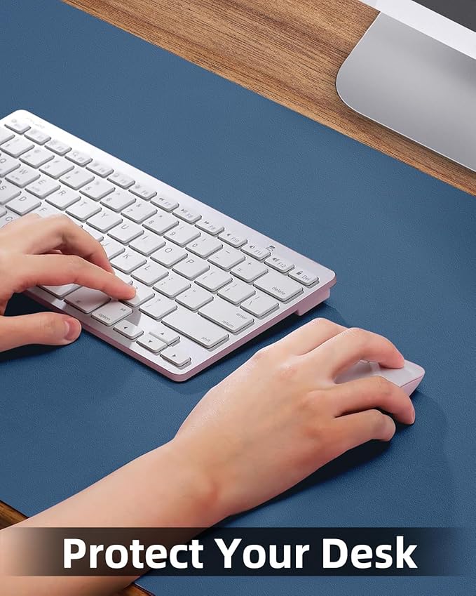 Leather Desk Pad Protector, Large Desk Mat, Mouse Pad, Non-Slip PU Leather Desk Blotter,Desk Cover mat,Desk mat for Keyboard and Mouse,Mat for Office&Home (Grey Blue, 48" x 17")