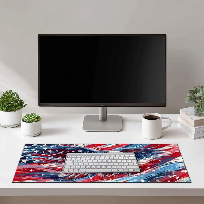 Large Mouse Pad 31.5 x 11.8 Inch Bald Eagle American Flag Desk Mat Extended Gaming Mousepad Non Slip Waterproof Desk Pad Keyboard Mat Office Computer Accessories