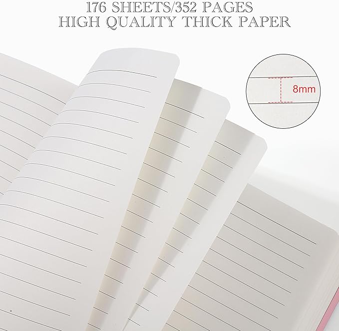 Lined Journal Notebook for Women Men, 352 Pages A5(5.7" x 8.3")College Ruled Hardcover Leather Journals for Writing, Daily Journal Notebooks for Work, Note Taking, Travel, School, Business (Pink)