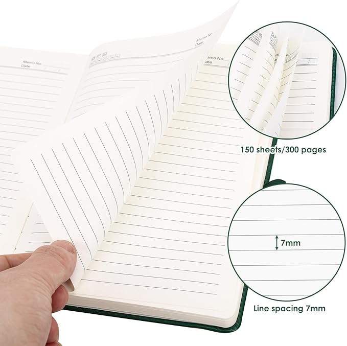 Lined Journal Notebook A5 Hardcover Leather Journals College Ruled Notebooks 300 Pages 5.7 x 8.3 Inches for Women Men School Work,Dark Green