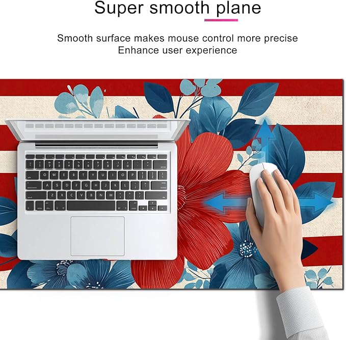 Mouse Pad 31.5 x 11.8 Inch American Flag Floral Desk Mat XL Large Extended Keyboard Mat Computer Desk Pad Non Slip Waterproof Mouse Pads Gaming Office Accessories