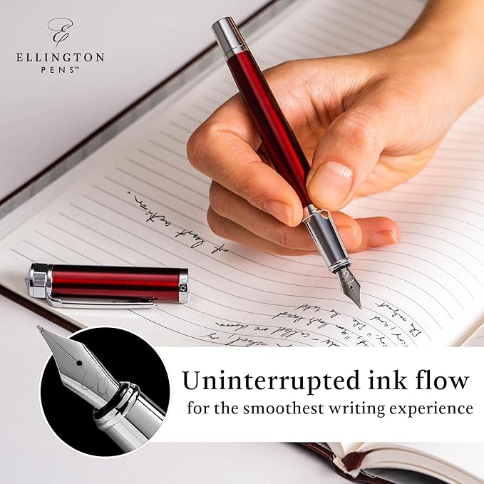 Luxury Fountain Pen Set- Fountain Pens for Writing - Smooth Fine Nib - Includes Refillable Ink Converter, 3 Ink Cartridges [Black & Blue], Gift Box - Elegant Calligraphy