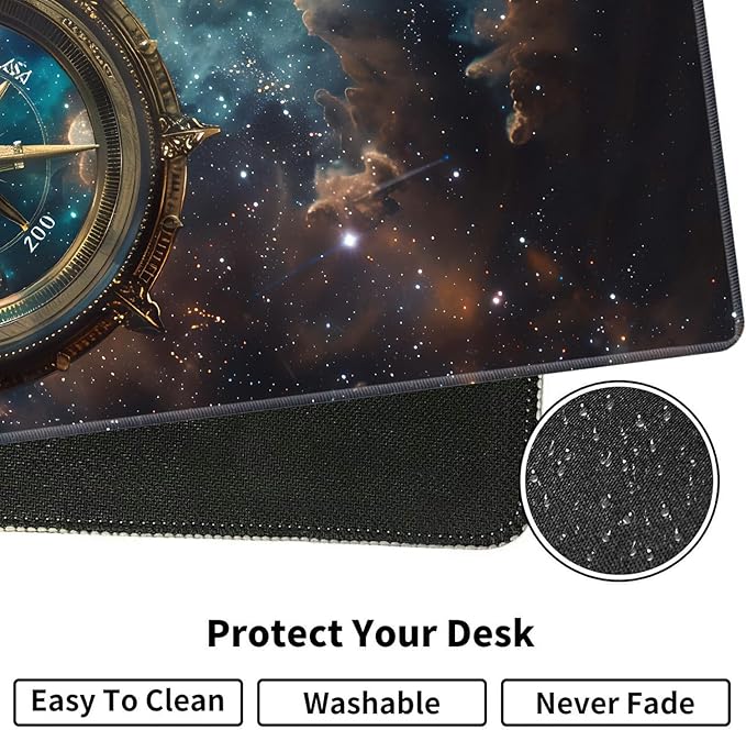 Large XXL Gaming Desk Mat 31.5"x 11.8", Ergonomic Keyboard Wrist Rest & Mouse Pad Wrist Rest + Coaster Set, Non-Slip Base, Memory Foam, Office and Home, Space Compass
