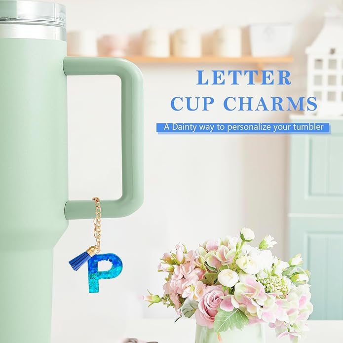 Letter Charm Accessories for Stanley Cup 1 PCS Cute Initial Keychain Handle Charm for Stanley Tumbler for Women