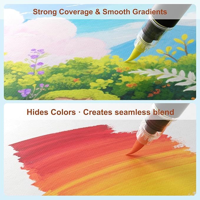 SUNEE 36 Colors Acrylic Paint Markers, 18 Pack Brush Tip Paint Pens with Automatic Ink Control System, Coloring Markers for Metal, Rock, Ceramic, Wood, Canvas, Glass, DIY Crafts Art Supplies Kit