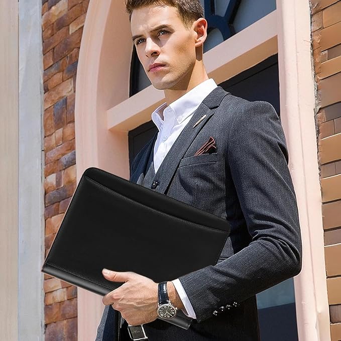 Leathario Portfolio Binder, Includes 10 Sheet Protectors and 3 Notepads, 3-Ring Folder Organizer, A4 Padfolio with Zipper, Vegan Leather Tablet Sleeve, Business Office Conference Clipboards