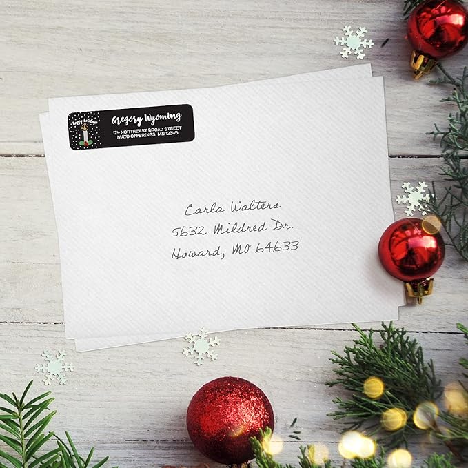 Holiday Candle Rolled Address Labels/Roll of 500 Personalized Return Address Labels/Designer Return Address Stickers in Elegant Plastic Dispenser
