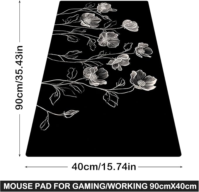 Nuxovilar Professional Large Mouse Pad & Computer Game Mouse Mat (35.4x15.7IN, Black & White Floral Line Art) (90 * 40cm Floral Line Art)