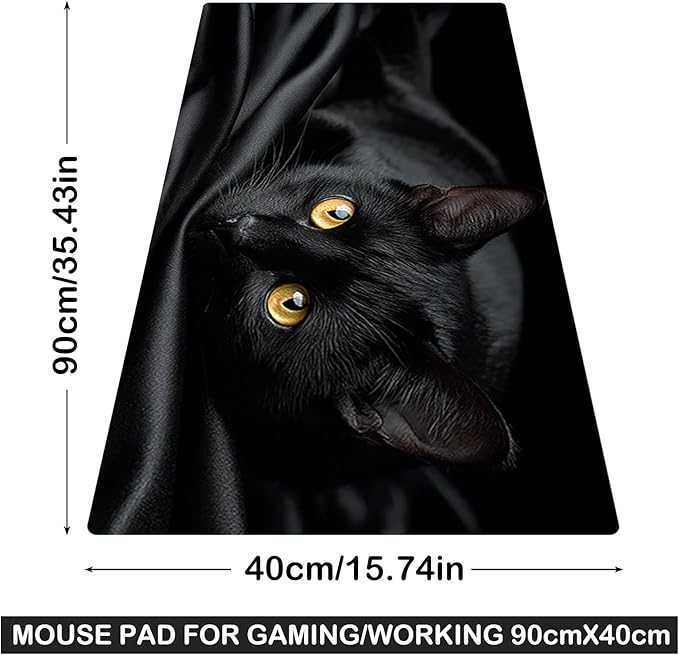 Nuxovilar Professional Large Mouse Pad & Computer Game Mouse Mat (35.4x15.7IN, Mysterious Black Cat Art) (90 * 40cm Mysterious Black Cat)
