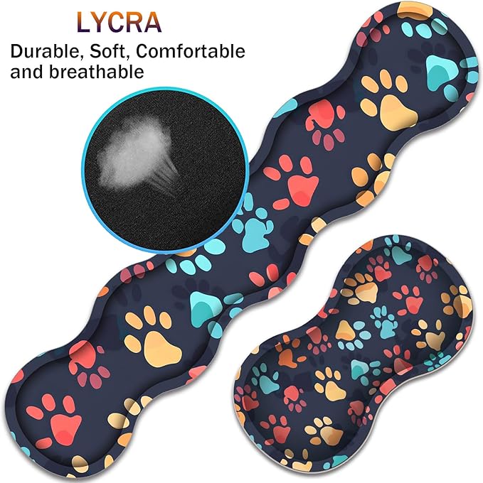 Large XXL Gaming Desk Mat 31.5"x 11.8", Ergonomic Keyboard Wrist Rest & Mouse Pad Wrist Rest + Coaster Set, Non-Slip Base, Memory Foam, Office and Home, Color Dog Paw Prints