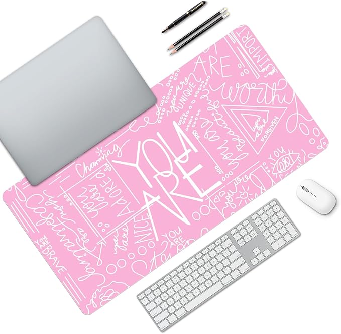 MAYCARI Cute Desk Mat Quote You are Pink Desk Pad Mouse Pad Gaming Mousepad XXL Laptop Keyboard Desktop Writing Pad for Girls Students 31.5"X15.7"