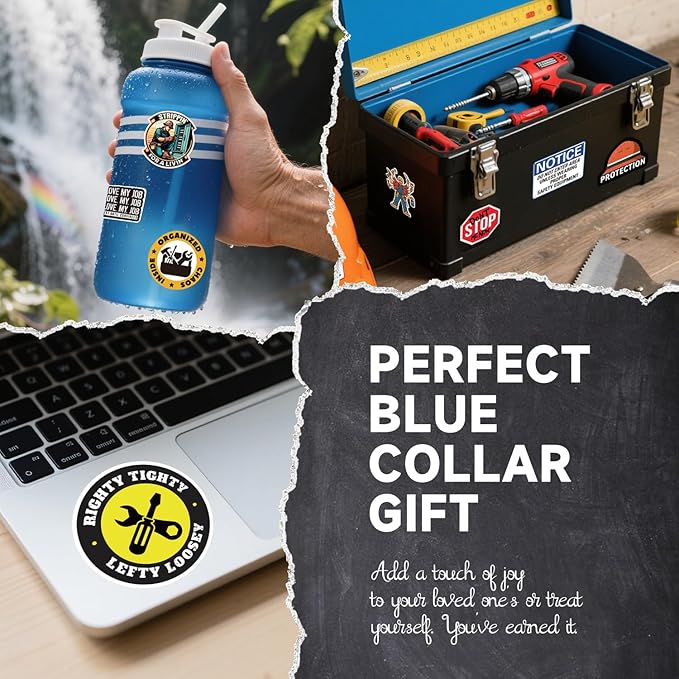 250+ Hard Hat Stickers for Adults - Funny Sticker Book for Water Bottle, Helmet, Cars, Tool Box, Truck, Motorcycle, Cooler, Laptop - Blue Collar Cool Fun Hardhat Stickers Gifts for Men, Waterproof