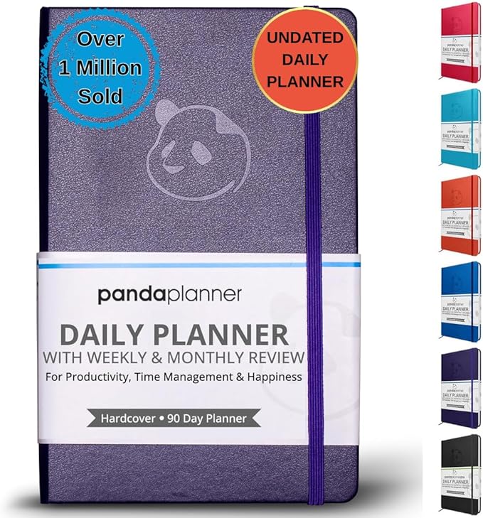 Panda Planner Classic A5 Daily Planner 2026 – Undated Quarterly Planner & Daily Task Planner with Hourly Schedule, To Do List, Goal Planner, Habit Tracker & Gratitude Journal for Focus & Organization – Purple