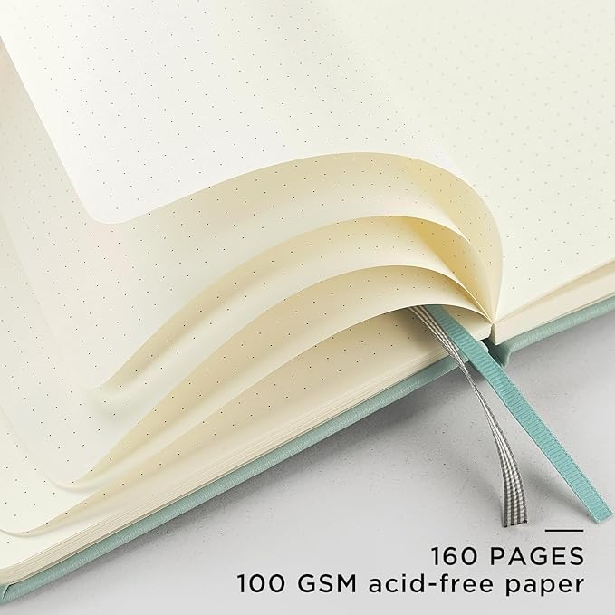 &And Per Se Dotted Journal Notebook, A5 Hardcover Leather Bullet Dotted Journal, 160 Pages 100 gsm Thick Paper, 3 Sheets of Stickers Included- 5.7'' x 8'' (Turquoise)