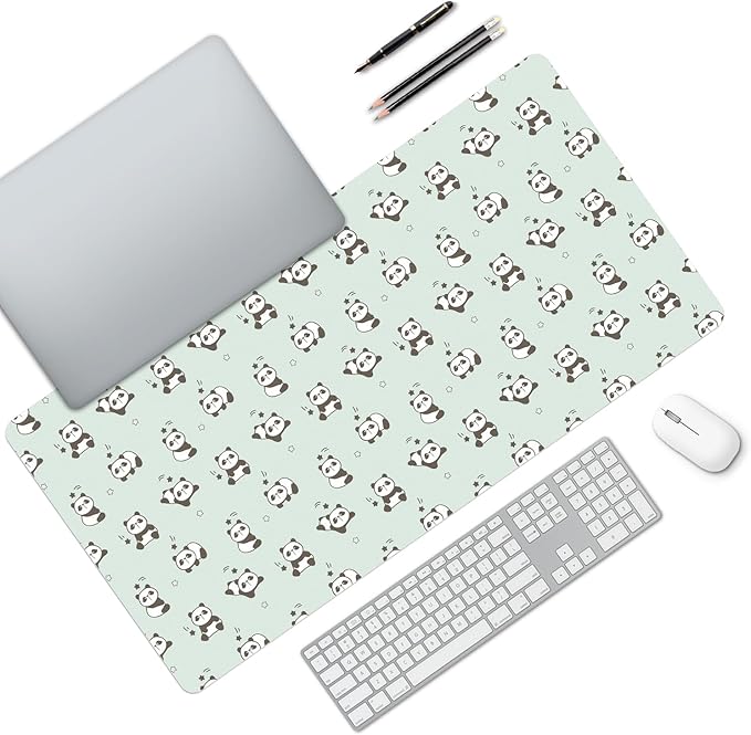 MAYCARI Cute Desk Mat Kawaii Mousepad, Anime Aesthetics Desk Pad XXL Cute Pandas Mouse Pad Computer Keyboard Mat, Office Desk Pad Protector 31.5"X15.7"