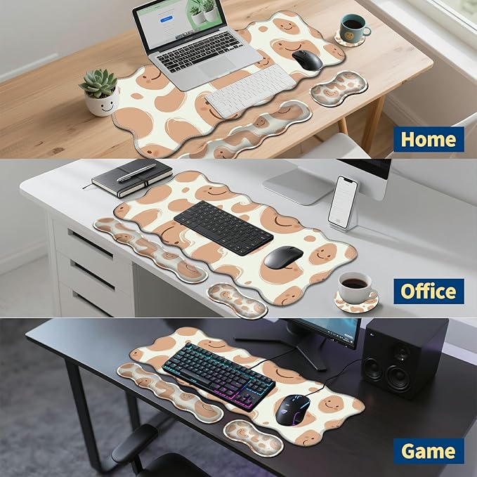 4-Piece XXL Gaming Mouse Pad Set (31.5"x11.8") with Keyboard Wrist Rest,Mouse Wrist Support & Coaster,Ergonomic Non-Slip Desk Mat for Office & Home,Abstract Geometrical