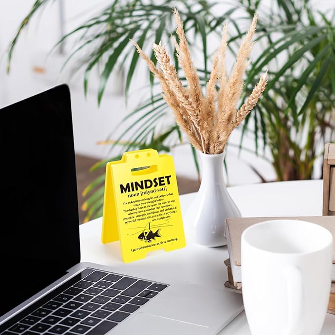 MBL Inspirational Positive Gifts Men - Mindset Definition Sign, Motivational Mental Health Gift for Women Coworker College Student Birthday Christmas White Elephant, Office Cubicle Dorm Decor Sign