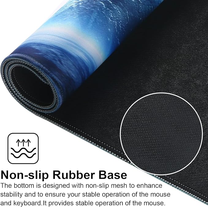 Large Gaming Mouse Pad with Stitched Edges,[27.5x11.8In] Extended Mouse Pad with Non-Slip Natural Rubber Base for Gamer/Desktop/Office/Home (70x30 Spaceball)