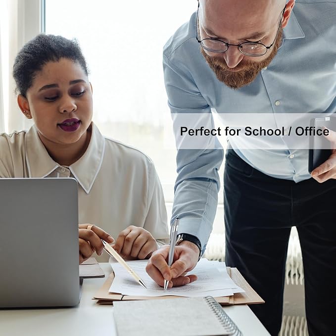 LINFANC 12 Pack Morandi Ballpoint Pen with Stylus Tip, 1.0 mm Black Ink Smooth Writing Pens, Metal Stylus Pens for Touch Screens