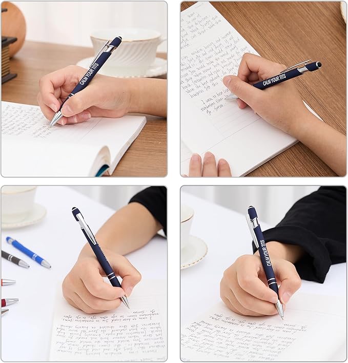 Funny Pens, 12 Pcs Fine Point Smooth Writing Pens, Sarcastic Ballpoint Pens with Touch Stylus Tips, Black Ink 1.0 Mm Snarky Pens, Gift Office Desk Accessories