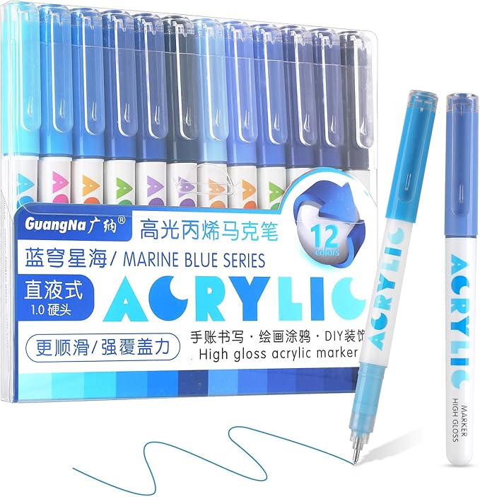 kander Direct High Gloss Acrylic Marker, 12 Colors Acrylic Paint Pens with Bullet Tip, Nicety Fine Tip Gel Pens for Teenagers, Multi-Purpose Art Supplies for Rock Painting, Crafts, DIY