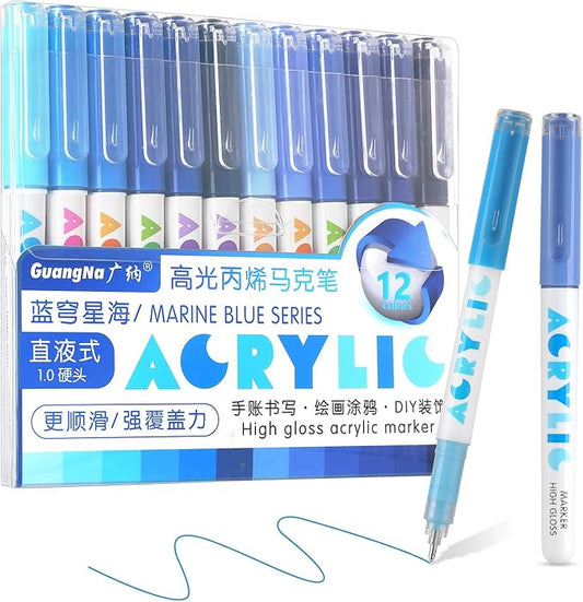 kander Direct High Gloss Acrylic Marker, 12 Colors Acrylic Paint Pens with Bullet Tip, Nicety Fine Tip Gel Pens for Teenagers, Multi-Purpose Art Supplies for Rock Painting, Crafts, DIY