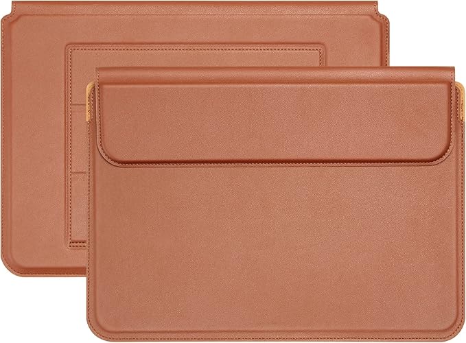 Megoo PU Leather Laptop Sleeve 13inch with Stand Compatible with Microsoft Surface Laptop 6/5/4/3 13.5", Samsung Galaxy Book/Chromebook 13.3", Carry Stand Case for 13" 14" Tablet Chromebook(Brown)