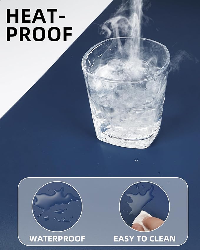 Leather Desk Pad Blotter,Mouse Pad,Office Desk Mat, Non-Slip PU Leather Desk mat,Large Desk mat,Waterproof Keyboard mat for Office/Home/Decor (Midnight Blue,48" x 24")