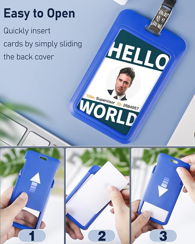 Uniclife 6 Pack Sliding ID Badge Holder Vertical Hard Plastic Case with Clear Window Blue Card Protector Pouch for Office School ID Credit Cards Proximity Key Cards Driver’s Licenses and Passes