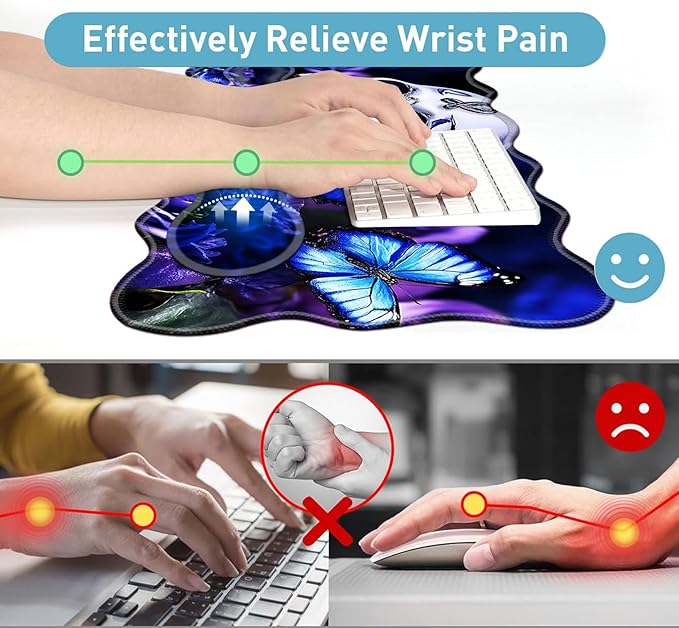 Large Mouse Pad and Keyboard Wrist Rest, Desk Pad for Keyboard and Mouse, 4-in-1 Large Gaming Mouse Pad with Wrist Support, Desk Mat for Home Office Study Game-Skull and Butterflies