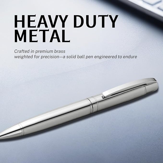 YUNCHUN Executive Pens for Men, Medium Point Ball Point Pen Sets for Men Gift, Heavy Duty Ball Pen for Writing, Retractable Metal Ballpoint Pen for Journaling, Ballpoint Pens Blue Ink with Pure Silver