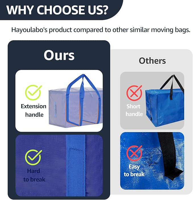 Moving Bags Heavy Duty Extra Large, Moving Boxes, Moving Supplies Essentials, Blue Storage Bins with Lids, Plastic Packing Totes, Storage Bags for Clothes with Handles & Zippers(Blue, 6 Pack)