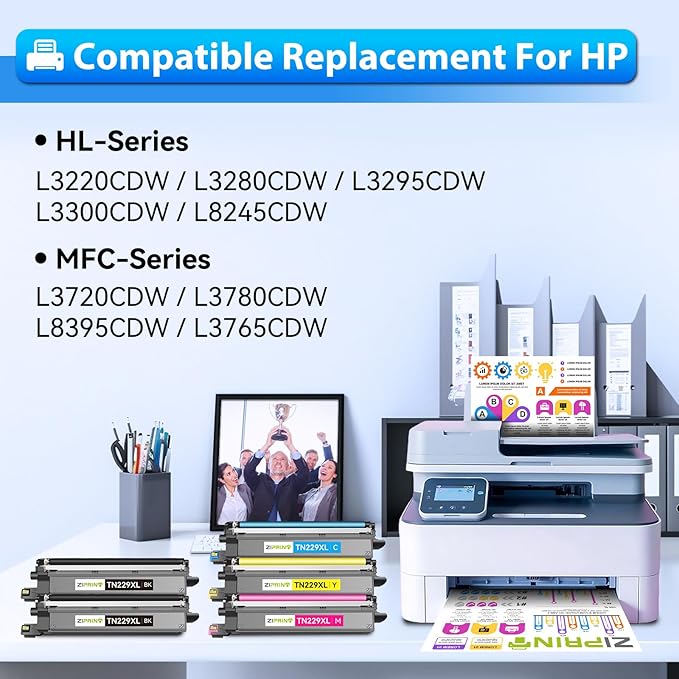 TN229XL TN229 Toner 5 Pack Compatible Replacement for Brother TN229 TN229XL Toner Cartridges for MFC-L3780CDW HL-L3280CDW MFC-L3720CDW HL-L3220CDW HL-L3300CDW HL-L3295CDW Printer