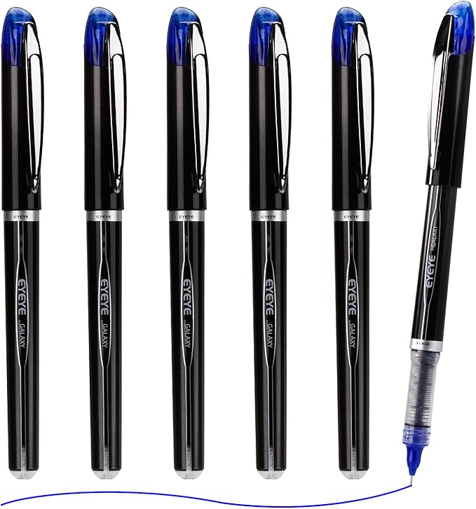 EYEYE Blue Rollerball Pens 0.5mm, 6 Pack Extra Fine Point Liquid Ink Needle Tip Pen Quick Dry, Pen Fine Point Smooth Writing Pens for Journaling, Note Taking, Office, School Supplies