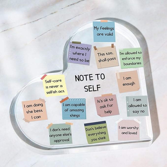Note to Self Motivational Decor - Office Acrylic Heart Gift Therapy Mental Health Print Decorations for School Counseling Office Therapy Desktop Art Decoration School Counselor, Therapist Office Gifts