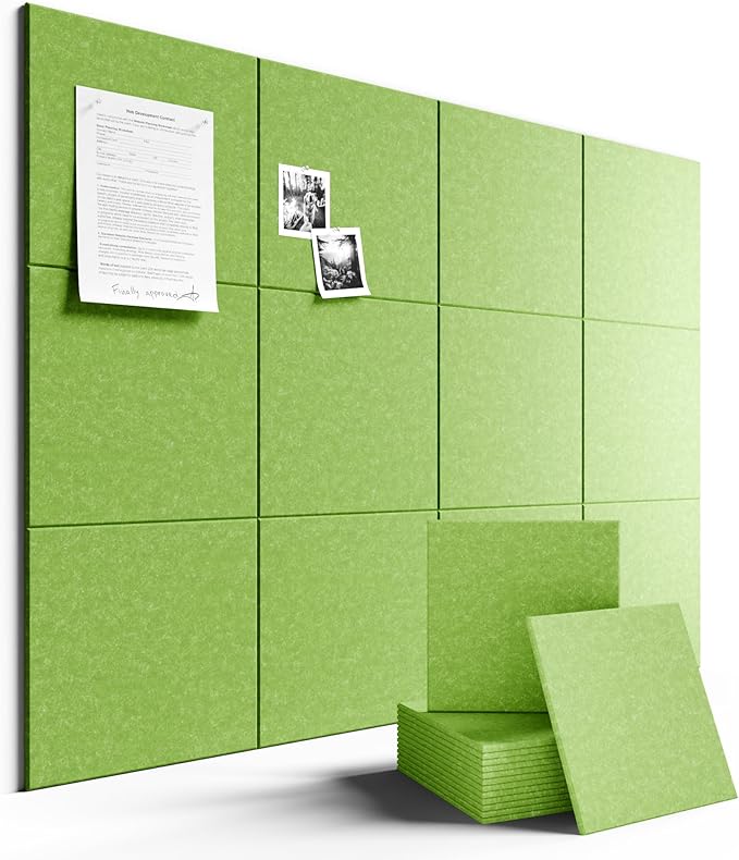Large Felt Bulletin Board 48" x 36" Cork Board Alternative-12 Pack with 70 Safe Removable Adhesive Tabs, Cork Boards for Walls Cork Board for Home Office Classroom Pin Board - Grass Green