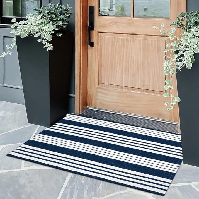 OJIA Front Door Mat Christmas Doormat 2'x3' Striped Front Door Rug Washable Holiday Door Mats Outdoor Cotton Woven Indoor Outdoor Rugs Farmhouse Small Area Rug for Porch/Entryway/Kitchen/Bathroom