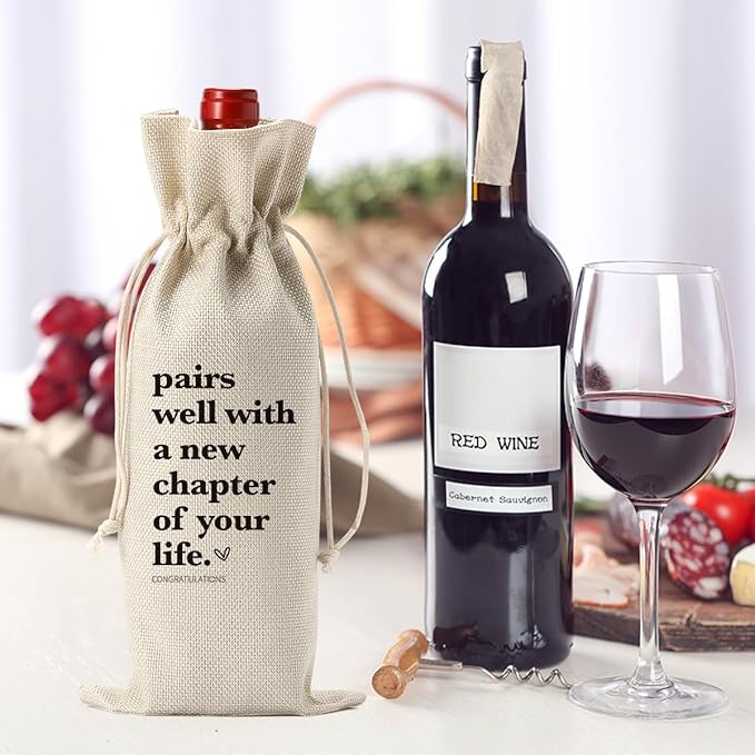 New Chapter Wine Bag with Good Luck card New Beginnings Gifts for Women Men Farewell Gifts for Friends Going Moving Away Gifts for Coworkers Retirement Wine Bag Card Set