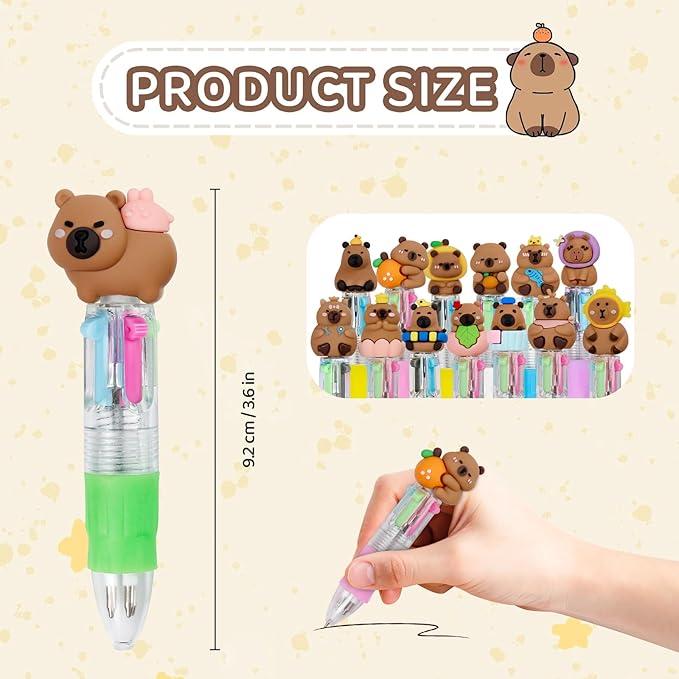 CZWZ 30Pcs Mini Multicolor Pens in One 4-in-1 Cute Pens Bulk for Kids, Ballpoint Pen for Birthdays and Children's Parties, Fun Gifts Assorted Ink Kawaii Pen(Capybara)