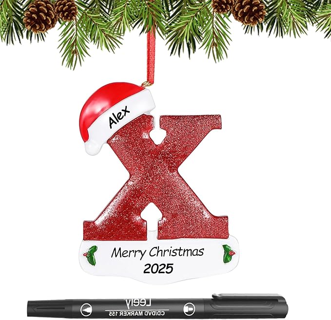 Personalized 26 Letters Ornaments for Christmas Tree 2025, Custom Christmas Ornament with Family Member's Names 3D Resin Xmas Hanging Pendant Original Gifts for Family Friends(X)