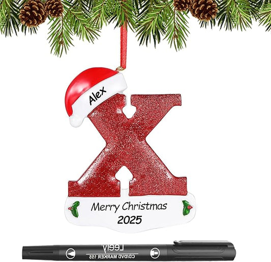 Personalized 26 Letters Ornaments for Christmas Tree 2025, Custom Christmas Ornament with Family Member's Names 3D Resin Xmas Hanging Pendant Original Gifts for Family Friends(X)