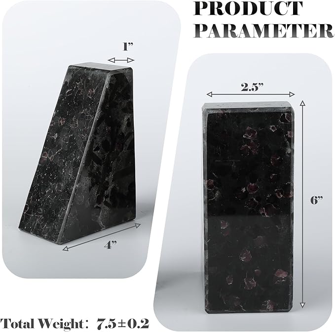 Marble Bookend for Heavy Books, Decorative Bookends for Shelves, Durable and Heavy-Duty Book End for Hardback Book & CDS, Unique Book Stopper & Holder, Meteorus, Set of 2