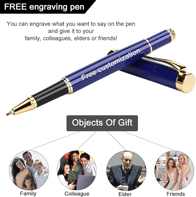 YIVONKA Personalized custom pen Luxury pens Free Engraving roller Ballpen,Ballpoint pen,office ballpoint pen, Black Ink,Gifts for Men,Women, Classy Gift Box (Blue)