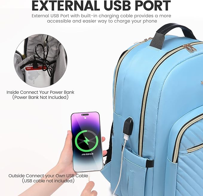 LOVEVOOK Laptop Backpack for Women 15.6 inch,Cute Womens Travel Backpack Purse,Professional Laptop Computer Bag,Waterproof Work Business College Teacher Bags Carry on Backpack with USB Port,Angel Blue