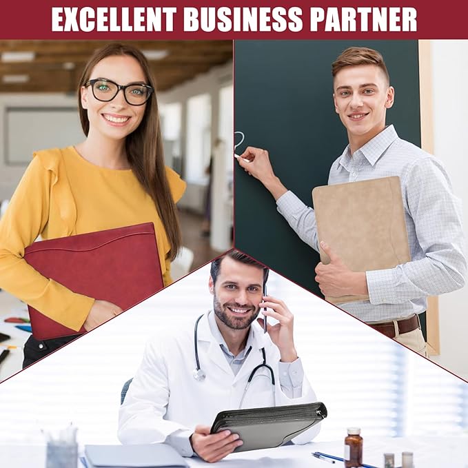 Padfolio Portfolio Folder Binder-Organizer Planner Notebook Zippered Portfolio Padfolio for Women & Men with Document Sleeve,Letter/A4 Size Clipboard,Business Card Holders (Brown-3)